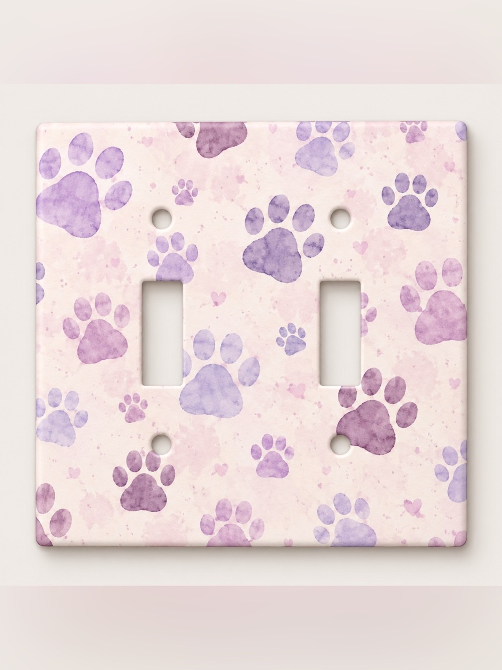 Pink Purple Paw Print Dog Lover Double Toggle Light Switch Cover